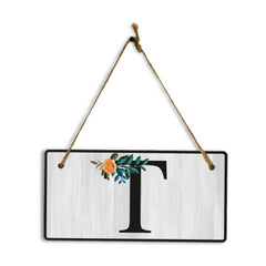 T Flower Decor 5x10 Hanging Wall or Door Sign | Alphabet Letter Room Decoration