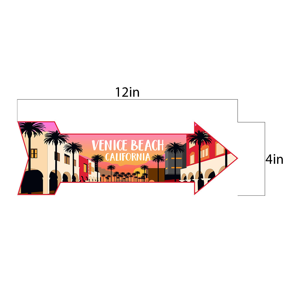 Arrow Shape Plus Venice Beach, California 12x4" Wall or Door Sign | Stylish Famous US Beach Souvenirs