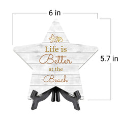 Sign ByLITA Life is Better at the Beach, Wood Color, Star Table Sign (6"x5")