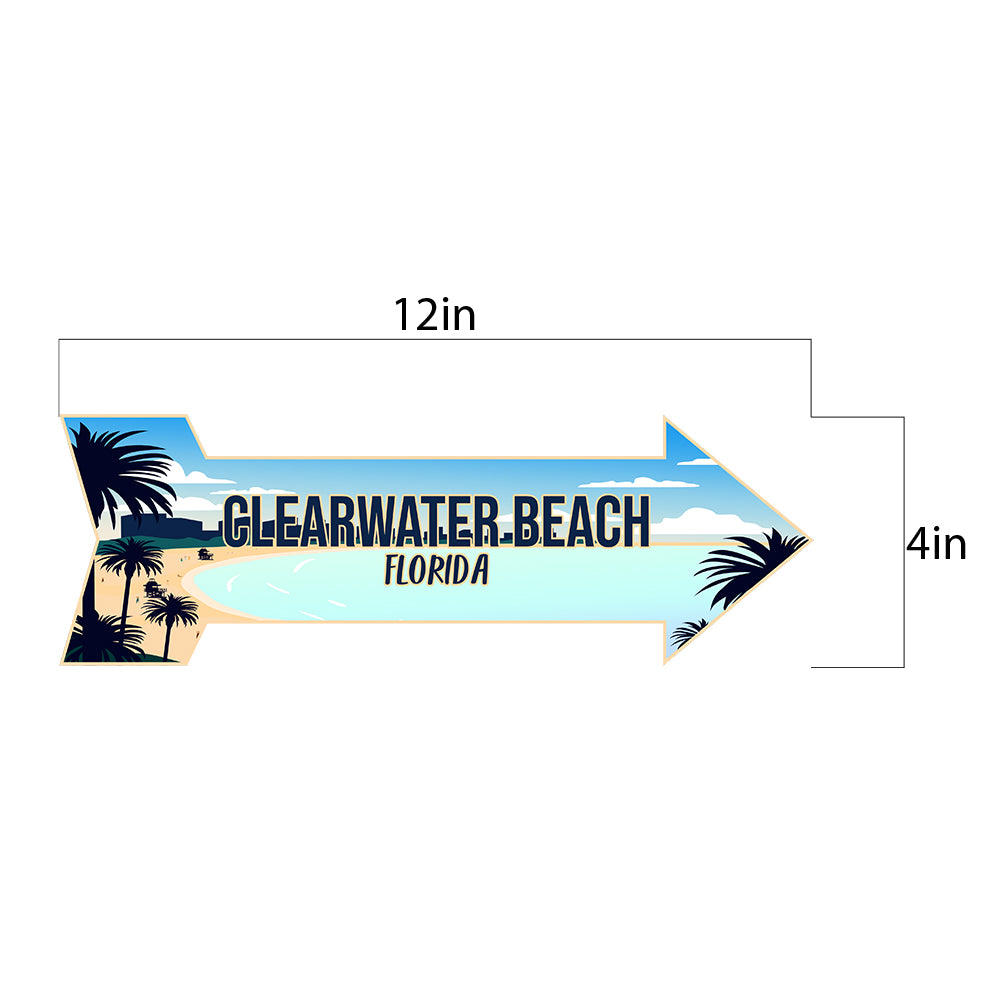 Arrow Shape Plus Clearwater Beach, Florida 12x4" Wall or Door Sign | Stylish Famous US Beach Souvenirs