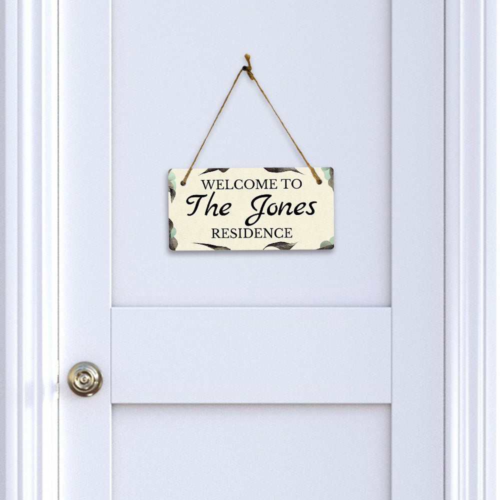 Boho Leaves Winter Design Custom 5 x 10" Hanging Wall or Door Sign | Rustic Twine | Personalized Home Decor | Boho Chic Design