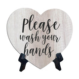Signs ByLITA Heart Please Wash Your Hands, Wood Color, Table Sign (6"x5")