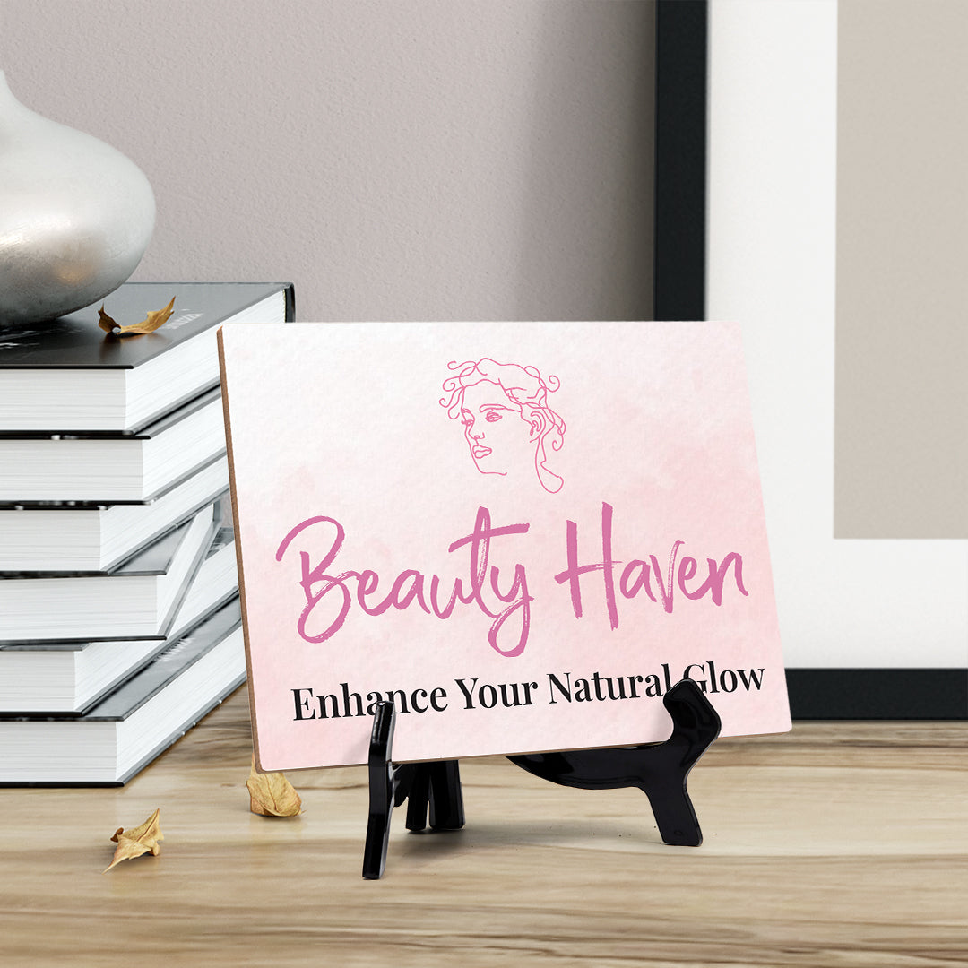 Signs ByLITA Beauty Haven: Enhance Your Natural Glow Table Sign With Acrylic Stand (6x8“)