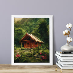 Tropical Jungle Cabin Retreat, Framed Print Sign Easy Installation | Forest and Trees | Stylish Modern Decoration For The Home and Officer