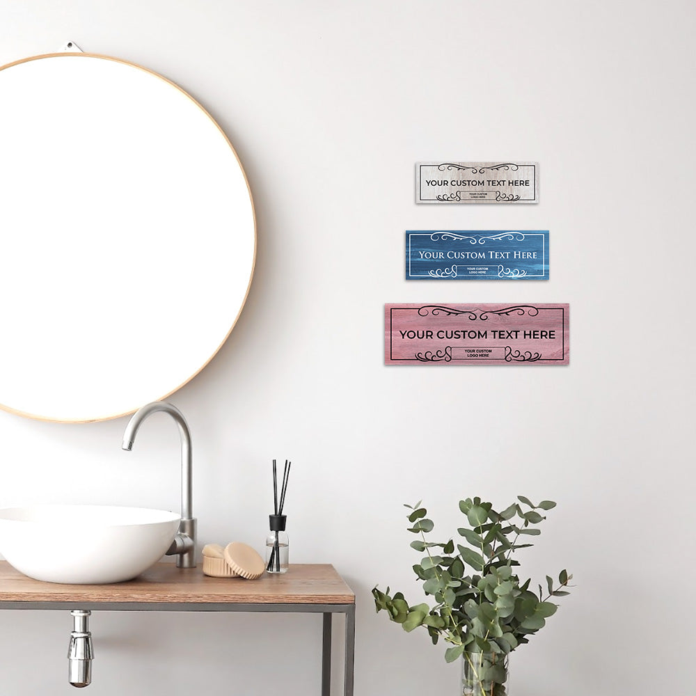 Signs ByLITA Basic Plus Wood Color Custom Vintage Wreath | Option to Add Your Logo | Personalizable Wall or Door Sign