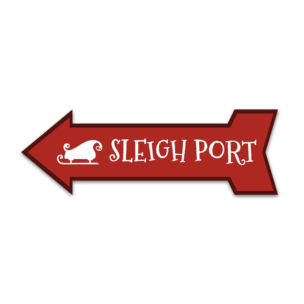 Arrow Shape Plus Sleigh Port 12x4" Wall or Door Sign | Christmas Holiday Decoration