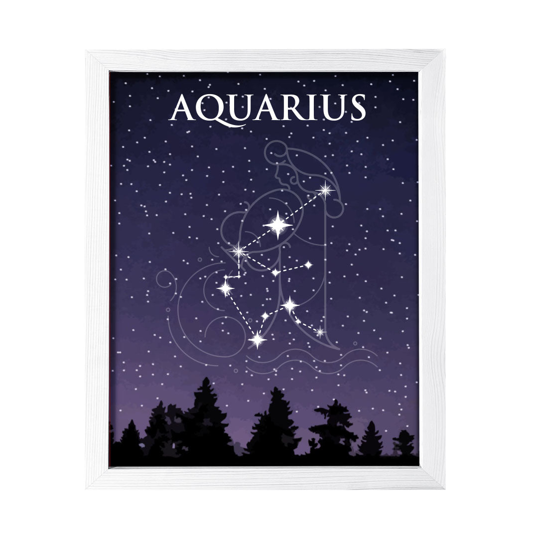 Designs ByLITA Aquarius Zodiac Sign Night Sky, Wall Print Art | Home and Office Decor | Astrology Star Sign Bedroom Decoration | Perfect Gift