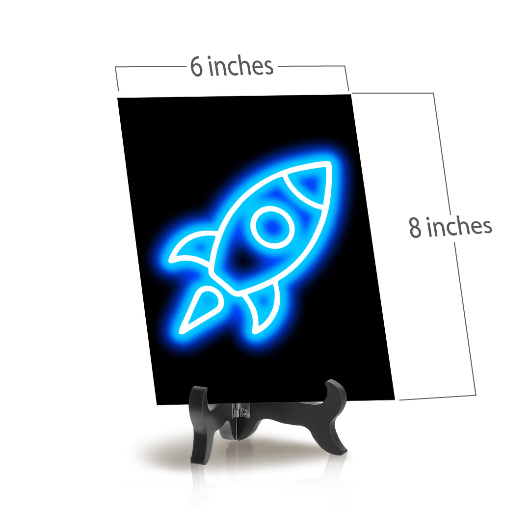 Rocket Neon Graphic Style Table Sign with Acrylic Stand (6x8“) | Live Streamer Gaming Themed Decoration