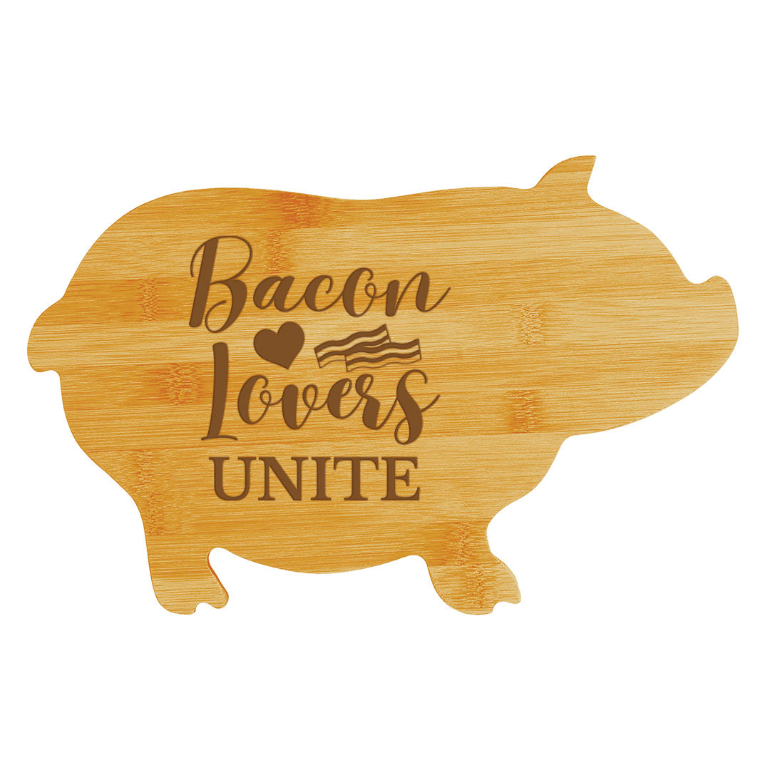 Bacon Lovers Unite (13.75 x 8.75") Pig Shape Cutting Board | Funny Decorative Kitchen Chopping Board