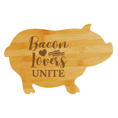 Bacon Lovers Unite (13.75 x 8.75") Pig Shape Cutting Board | Funny Decorative Kitchen Chopping Board
