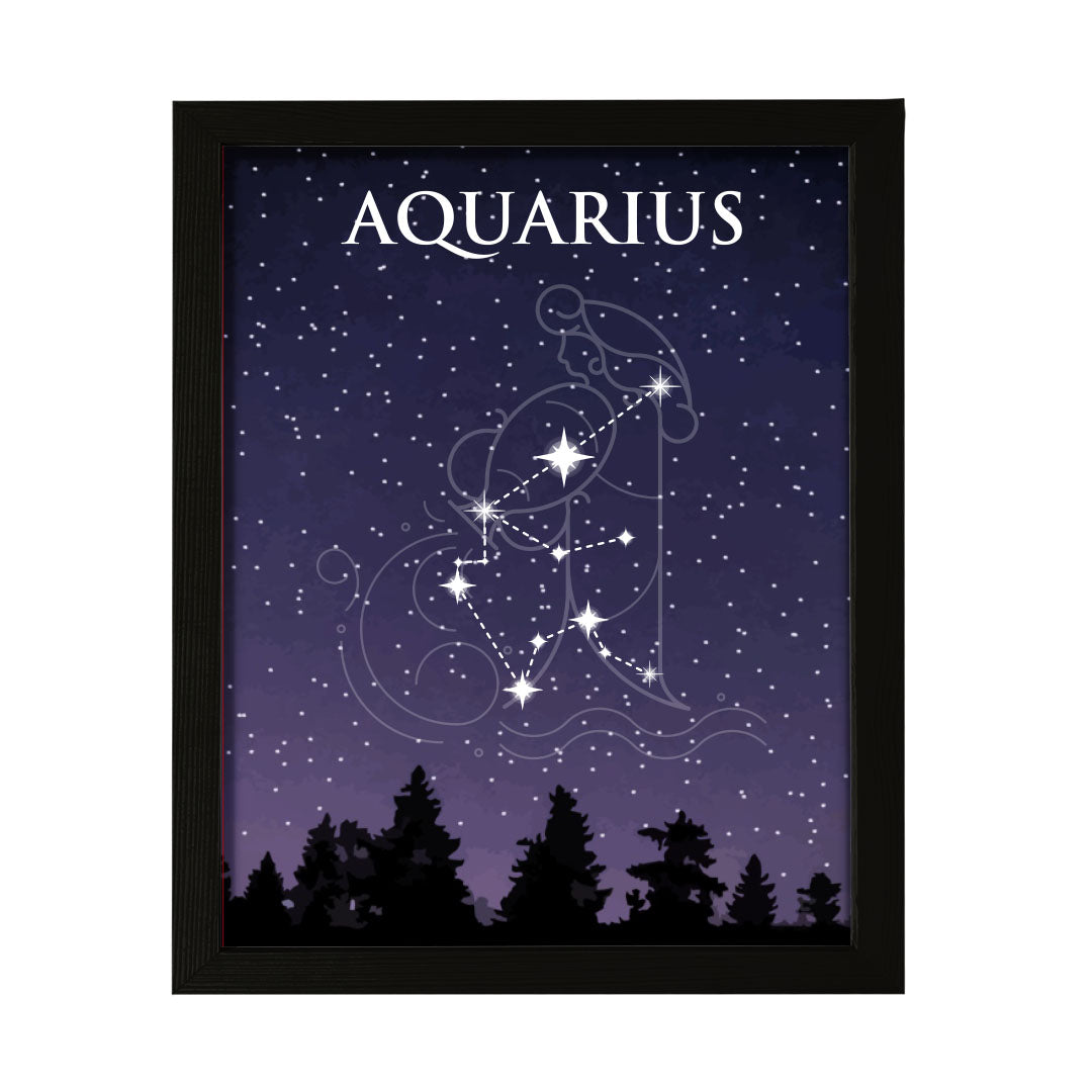 Designs ByLITA Aquarius Zodiac Sign Night Sky, Wall Print Art | Home and Office Decor | Astrology Star Sign Bedroom Decoration | Perfect Gift