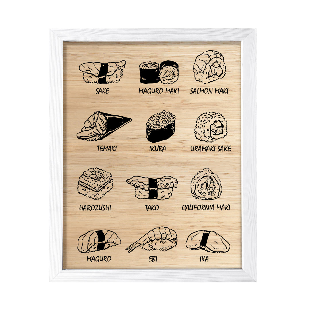 Designs ByLITA Sushi Variety, Framed Print Inspirational Wall Art | Decoration For Sushi Lovers