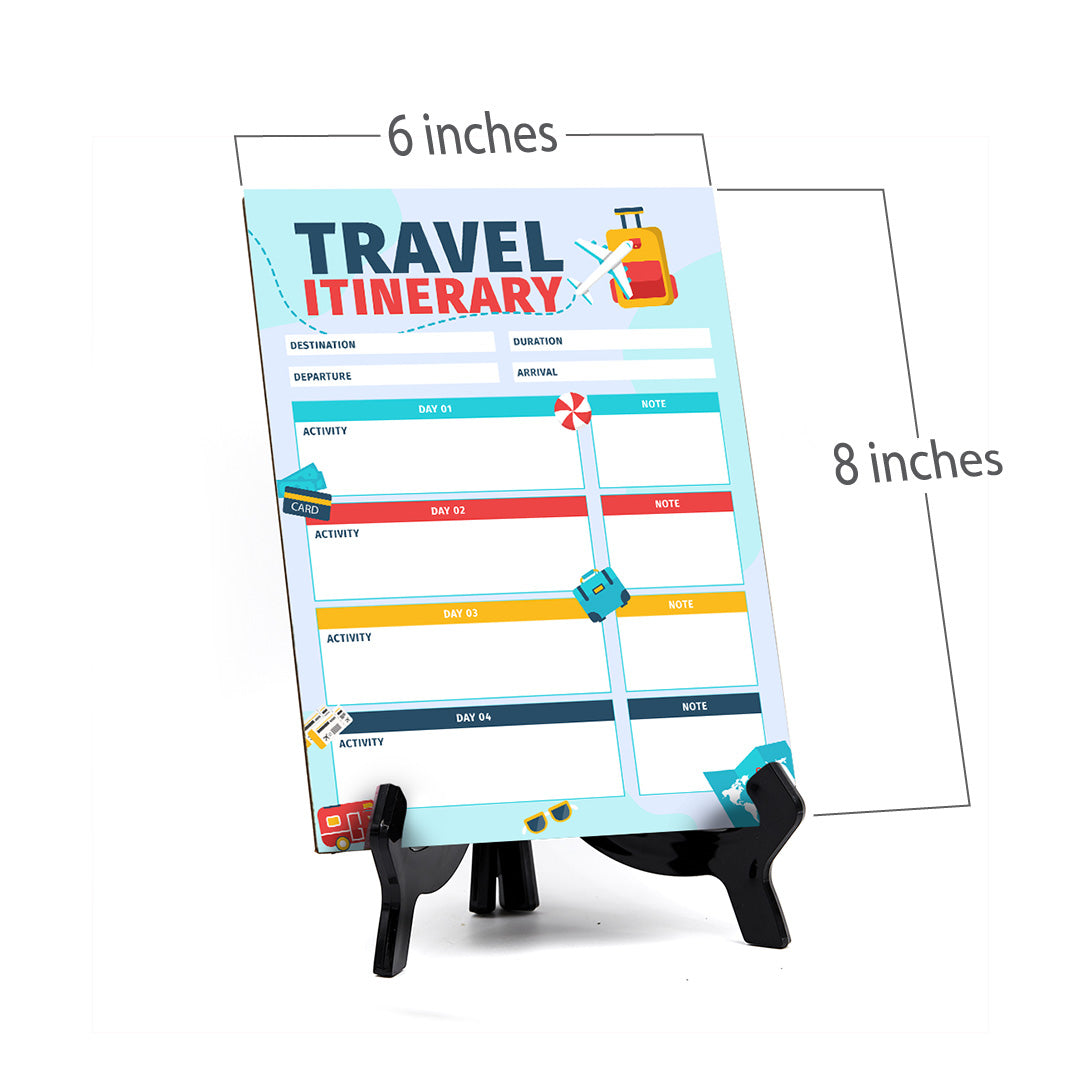 Travel Itinerary Dry Wipe Liquid Chalk Table Sign (6x8") Office And Home Reminders | Personal Schedule | No Pen Included