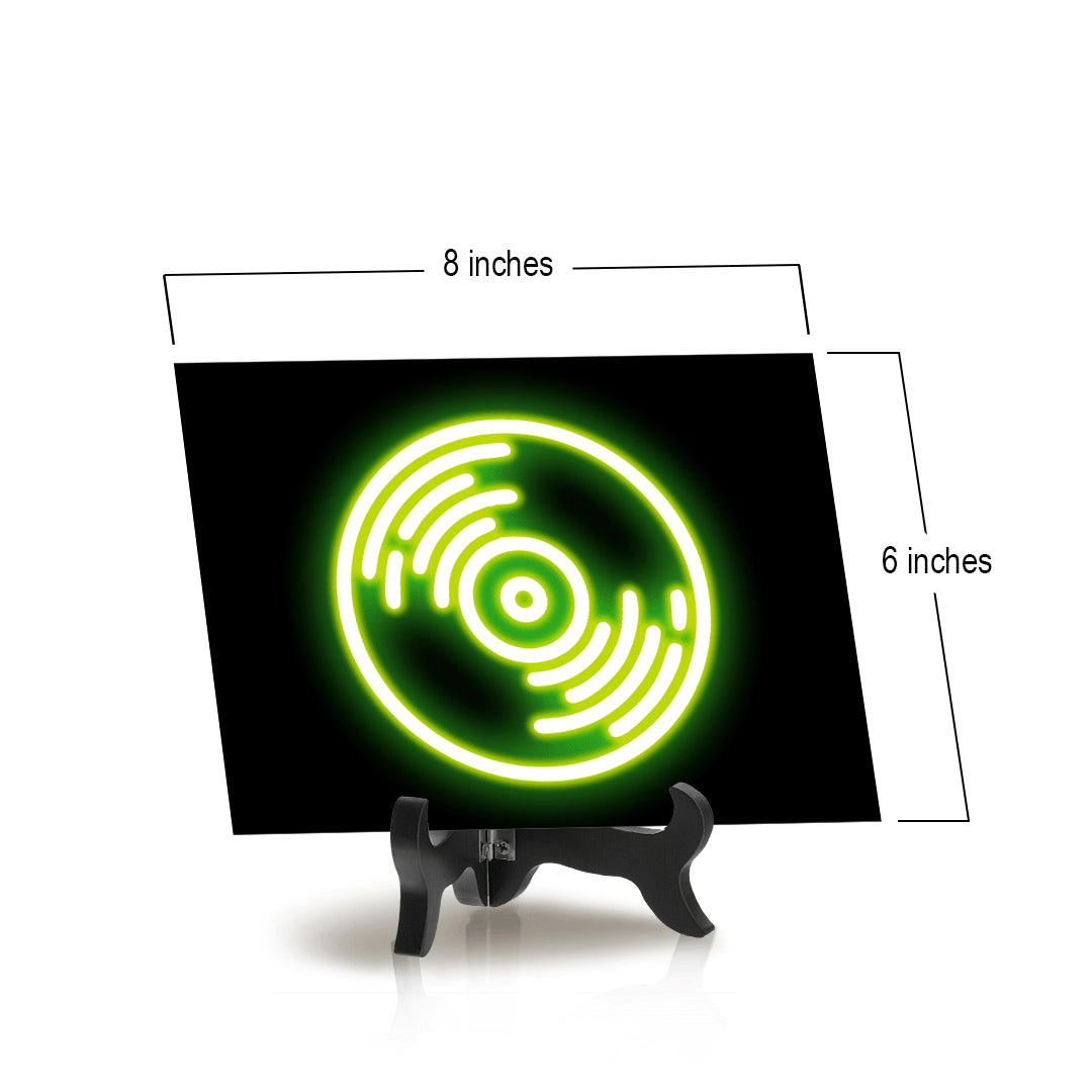 Vinyl Record Neon Graphic Style Table Sign with Acrylic Stand (6x8“) | Live Streamer Gaming Themed Decoration