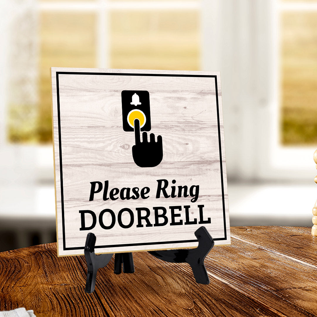 Please Ring Doorbell 5"x 5" Square Table Sign With Acrylic Easel | Home & Home & Office Decor