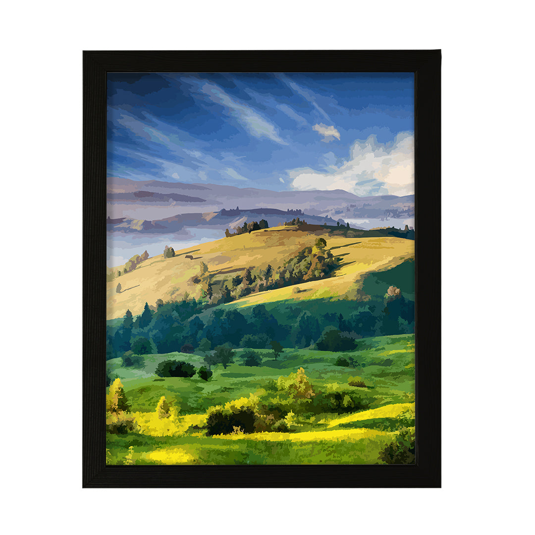 Misty Mountain Morning, Framed Print Sign Easy Installation | Countryside Beauty | Stylish Modern Decoration For The Home and Office