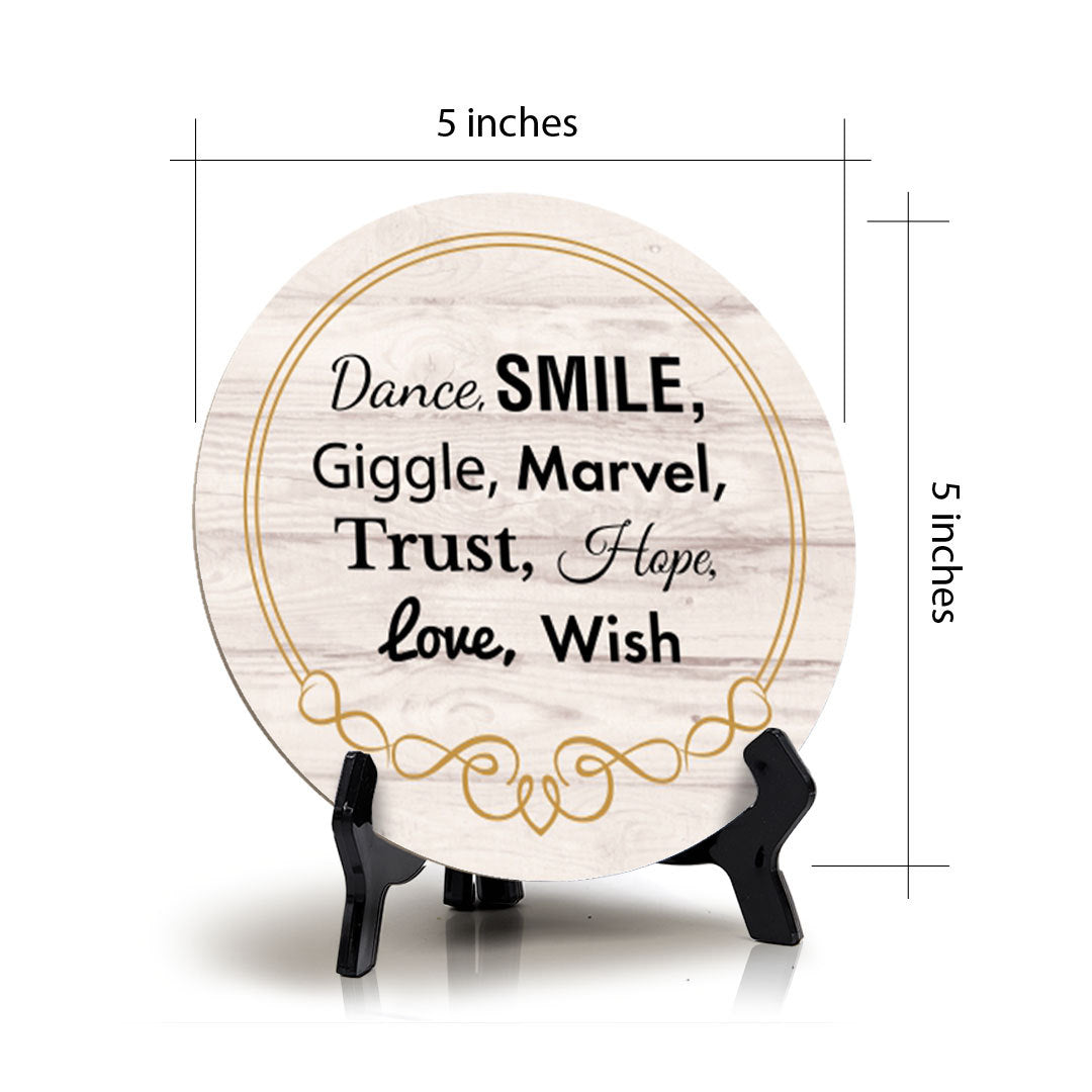 Signs ByLITA Circle Dance, SMILE, Giggle, Marvel, Trust, Hope, Love, Wish Wood Color, Table Sign (5"x5")