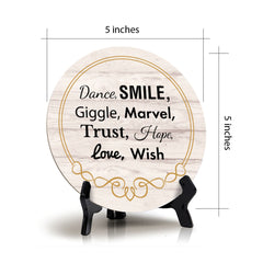 Signs ByLITA Circle Dance, SMILE, Giggle, Marvel, Trust, Hope, Love, Wish Wood Color, Table Sign (5"x5")