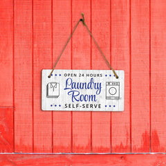 Open 24 Hours Laundry Room Self-Serve 5x10 Hanging Wall or Door Sign