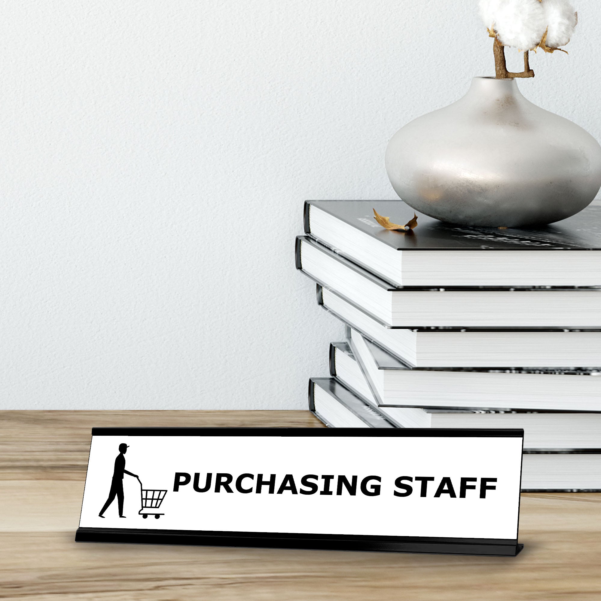 Purchasing staff, Black frame Desk Sign (2 x 8")