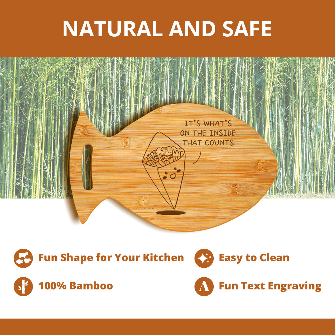 It's What's On The Inside That Counts 14 x 8.5" Fish Shape Cutting Board | Decorative Kitchen Accessory For Sushi Lovers