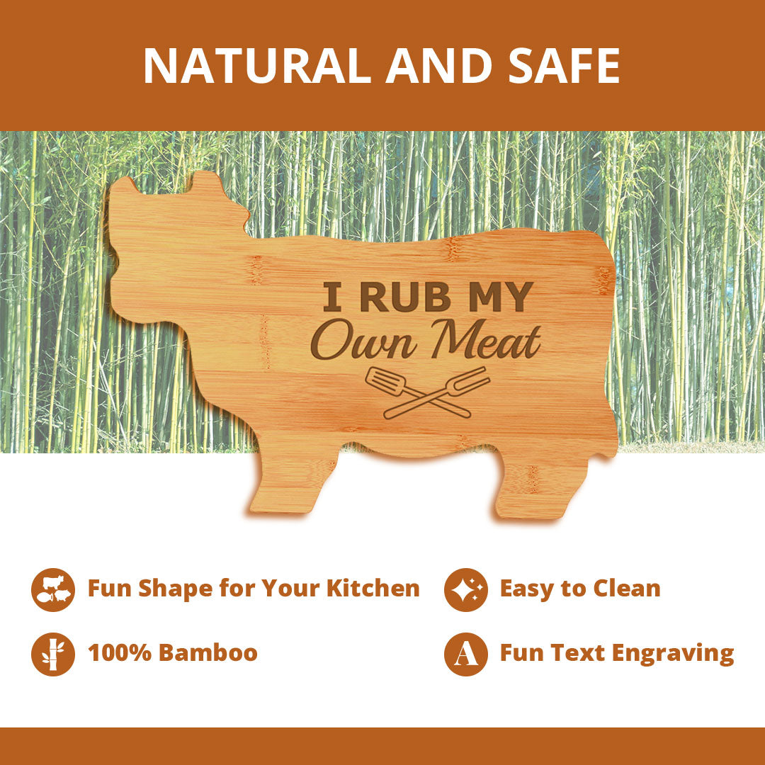 Designs ByLITA I Rub My Own Meat 14.75 x 9.75" Cow Shape Cutting Board | Funny Kitchen Chopping Board