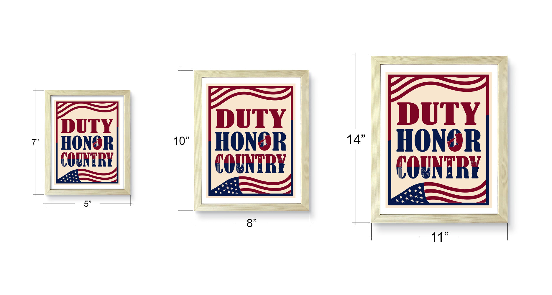 Designs ByLITA Duty, Honor, Country, Wall Print Art | USA Patriotic Decoration (Unframed or Framed)