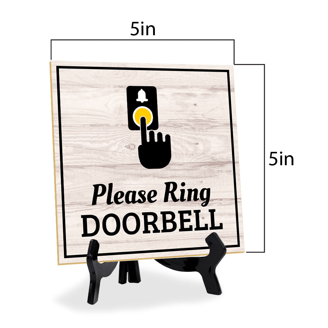 Please Ring Doorbell 5"x 5" Square Table Sign With Acrylic Easel | Home & Home & Office Decor