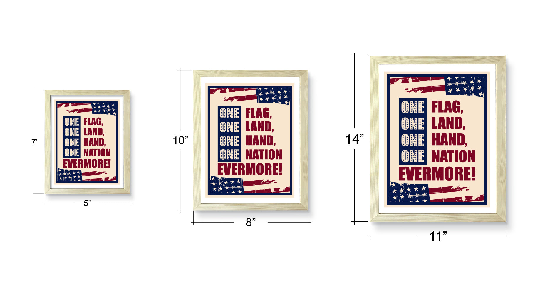 Designs ByLITA One Flag, One Land, One Hand, One Nation - Evermore!, Wall Print Art | USA Patriotic Decoration (Unframed or Framed)