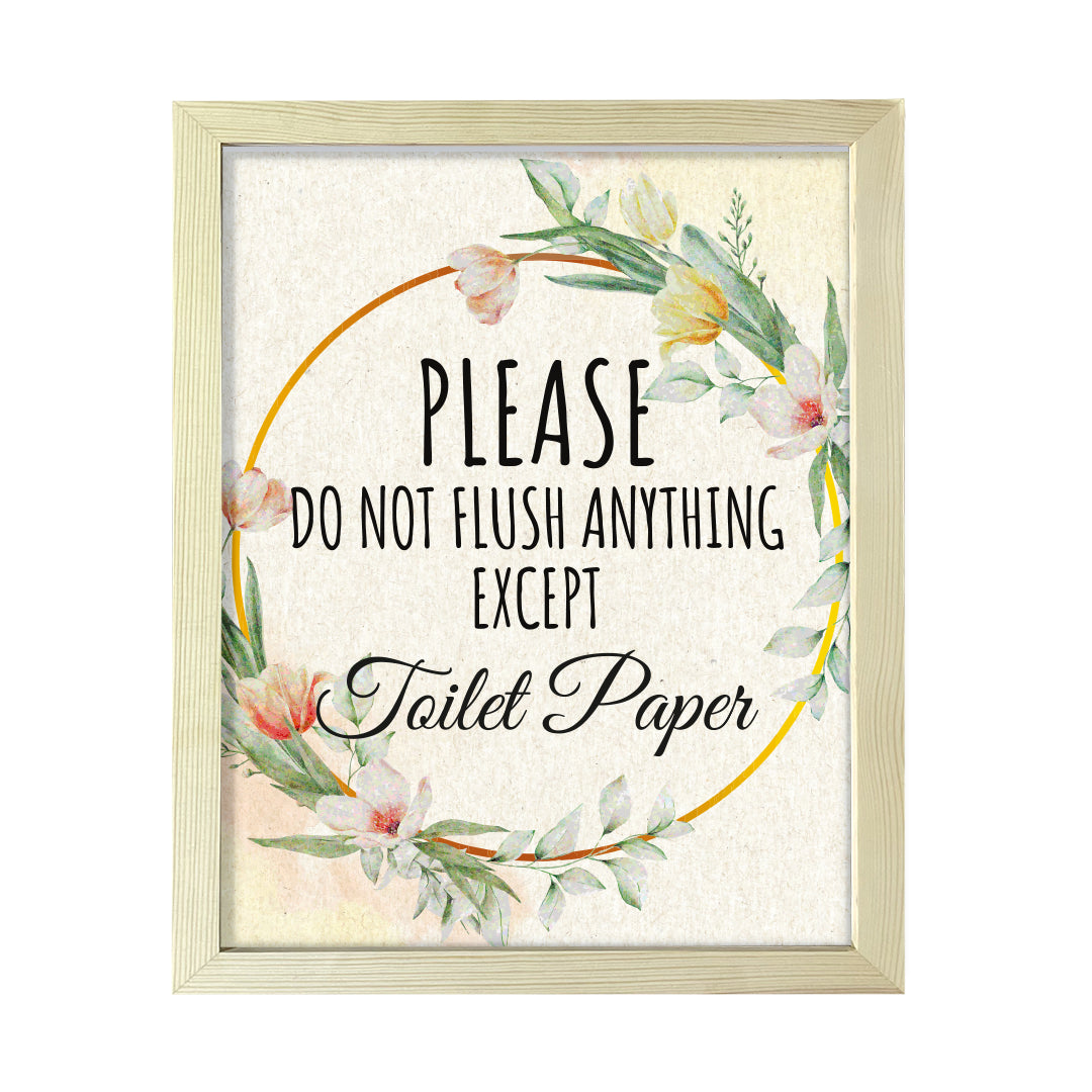 Signs ByLITA Please Do Not Flush Anything Except Toilet Paper, Floral FRAMED Print Short Term Rentals Guest Signage Hospitality Wall Art
