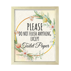 Signs ByLITA Please Do Not Flush Anything Except Toilet Paper, Floral FRAMED Print Short Term Rentals Guest Signage Hospitality Wall Art
