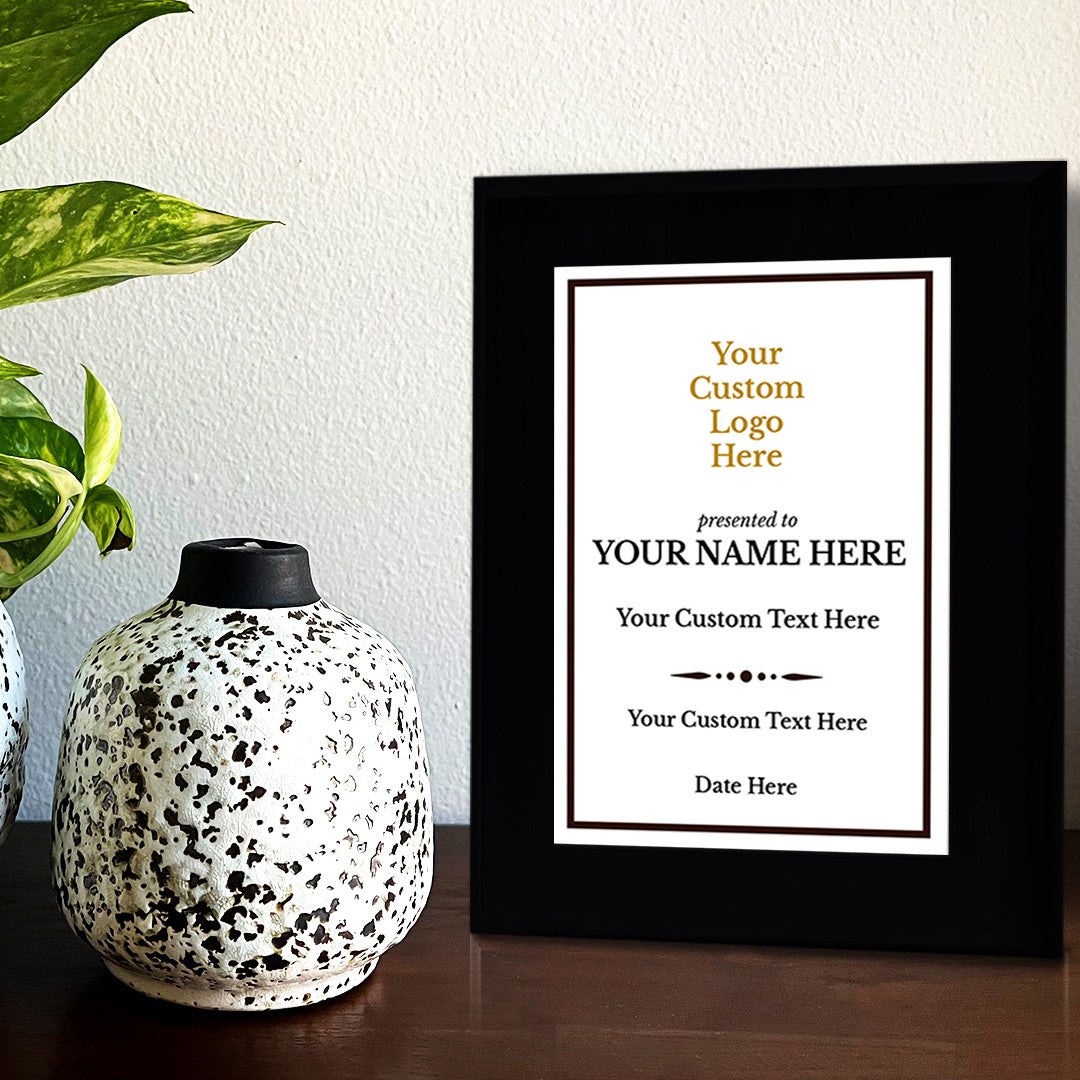 Custom Logo Black Frame Wooden Award Plaque | Easel Mount Option | Upload Your Logo | Recognition of Achievement and Service Personalizable Plaques