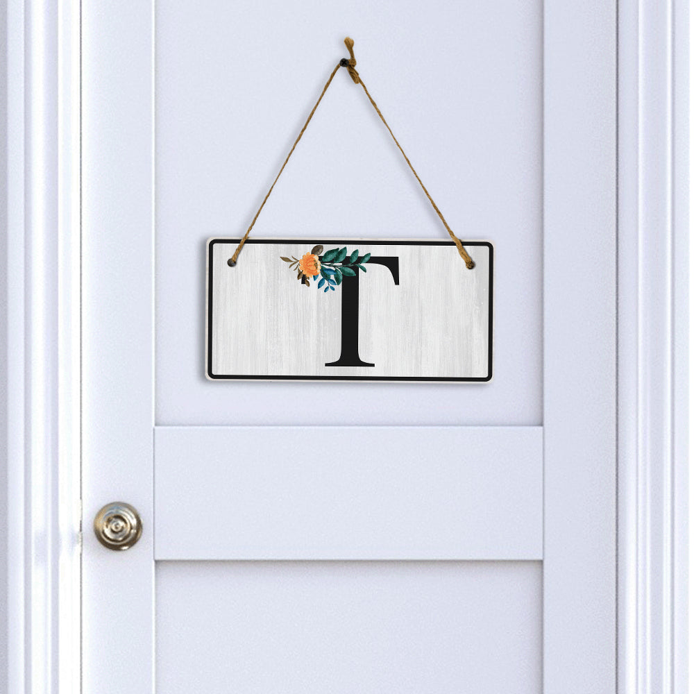 T Flower Decor 5x10 Hanging Wall or Door Sign | Alphabet Letter Room Decoration