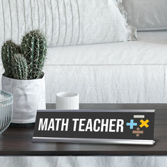 Signs ByLITA Math Teacher Silver Frame, Desk Sign (2x8")