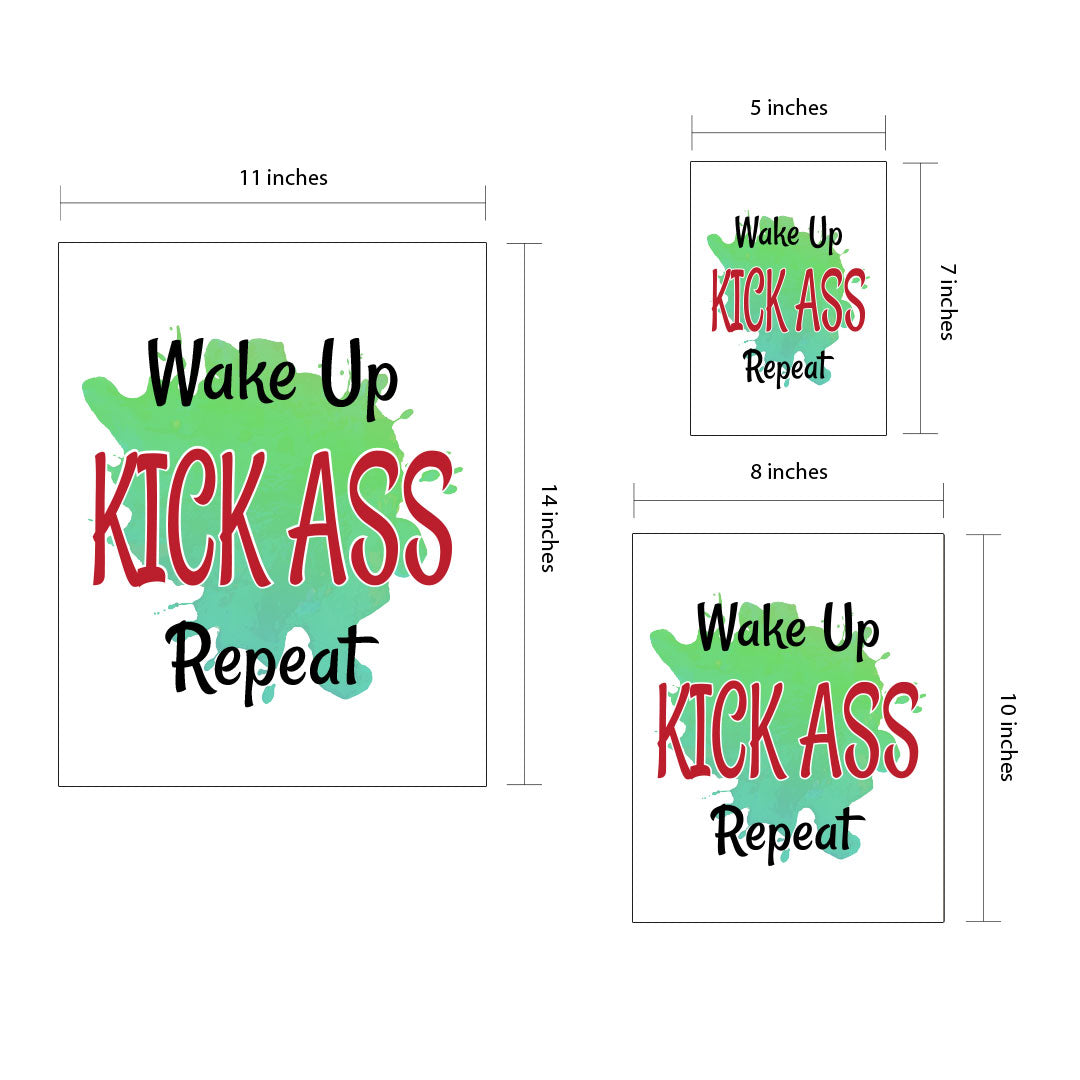 DIGITAL DOWNLOAD Wake Up Kick Ass Repeat 11 x 14" Wall Print (Unframed) | Motivational Office & Home Decor