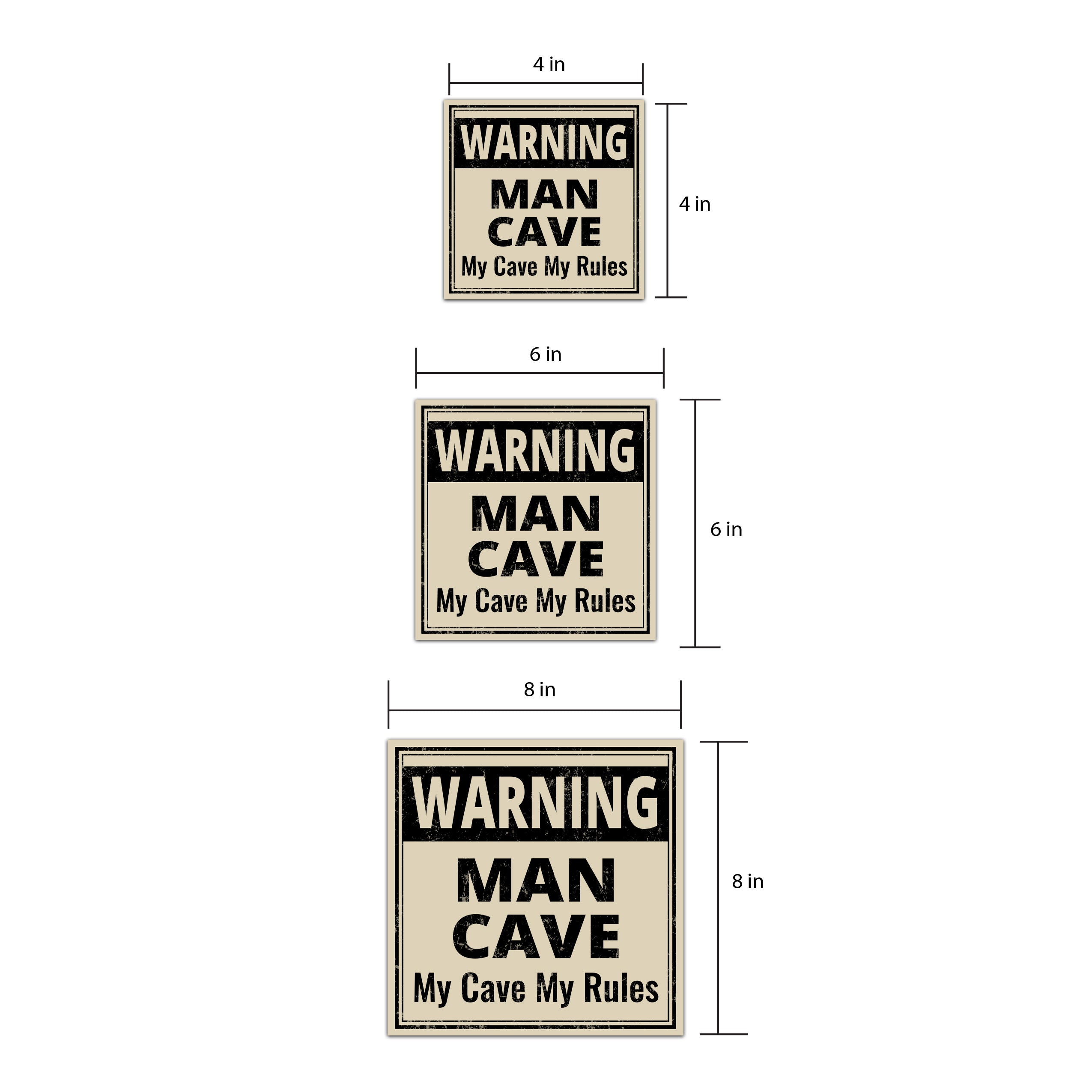 Square Plus Warning Man Cave My Cave My Rules Wall or Door Sign | Easy Installation | Funny Home Decor for Garage Bar Workshops