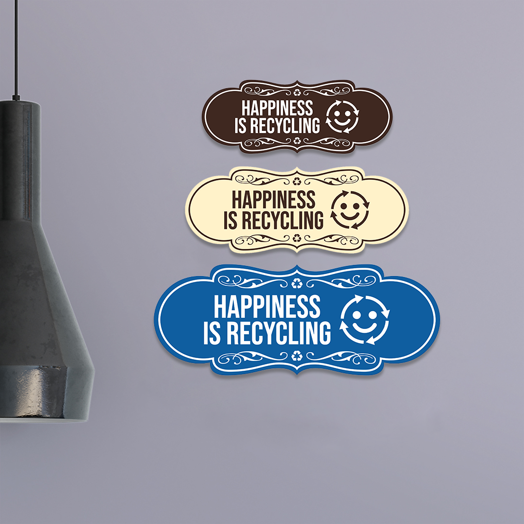 Signs ByLITA Designer Happiness Is Recycling Wall or Door Sign