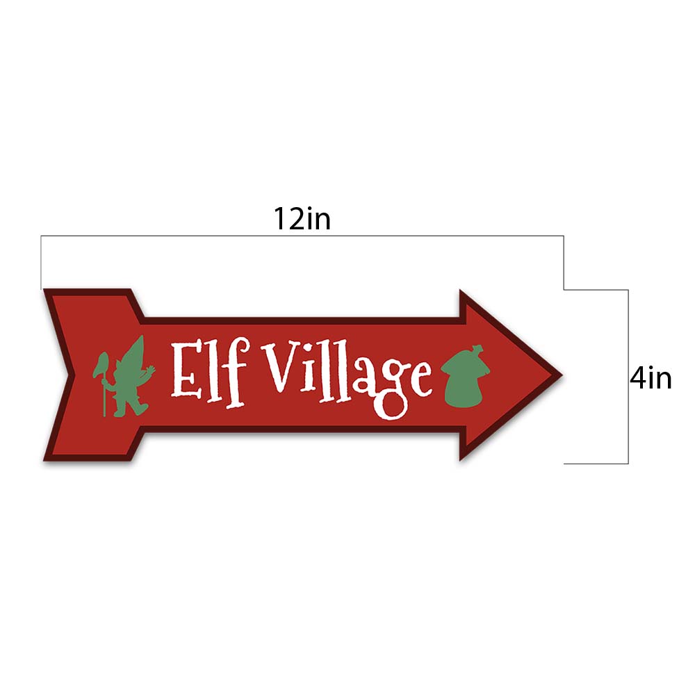 Arrow Shape Plus Elf Village 12x4" Wall or Door Sign | Christmas Holiday Decoration