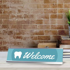 Signs ByLITA Welcome Dental Office Decor Silver Frame, Desk Sign (2x8“)
