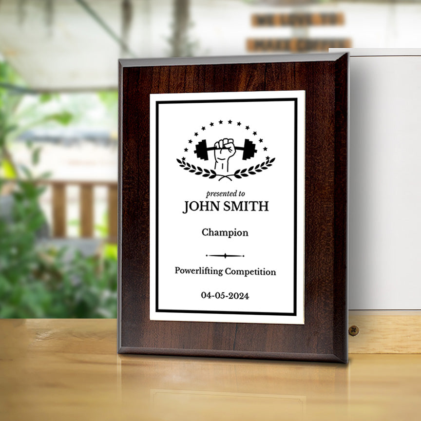 Powerlifting Customizable Wooden Award Plaque | Easel Mount Option | Achievement and Recognition Personalizable Plaques