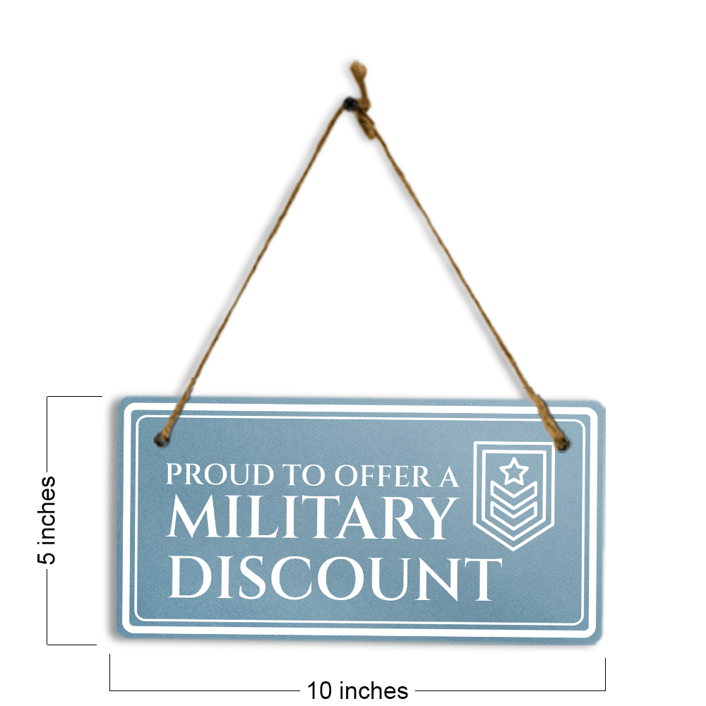 Proud to Offer A Military Discount 5x10 Hanging Plus Wall or Door Sign | Rustic Twine | Business Veteran Support Signage