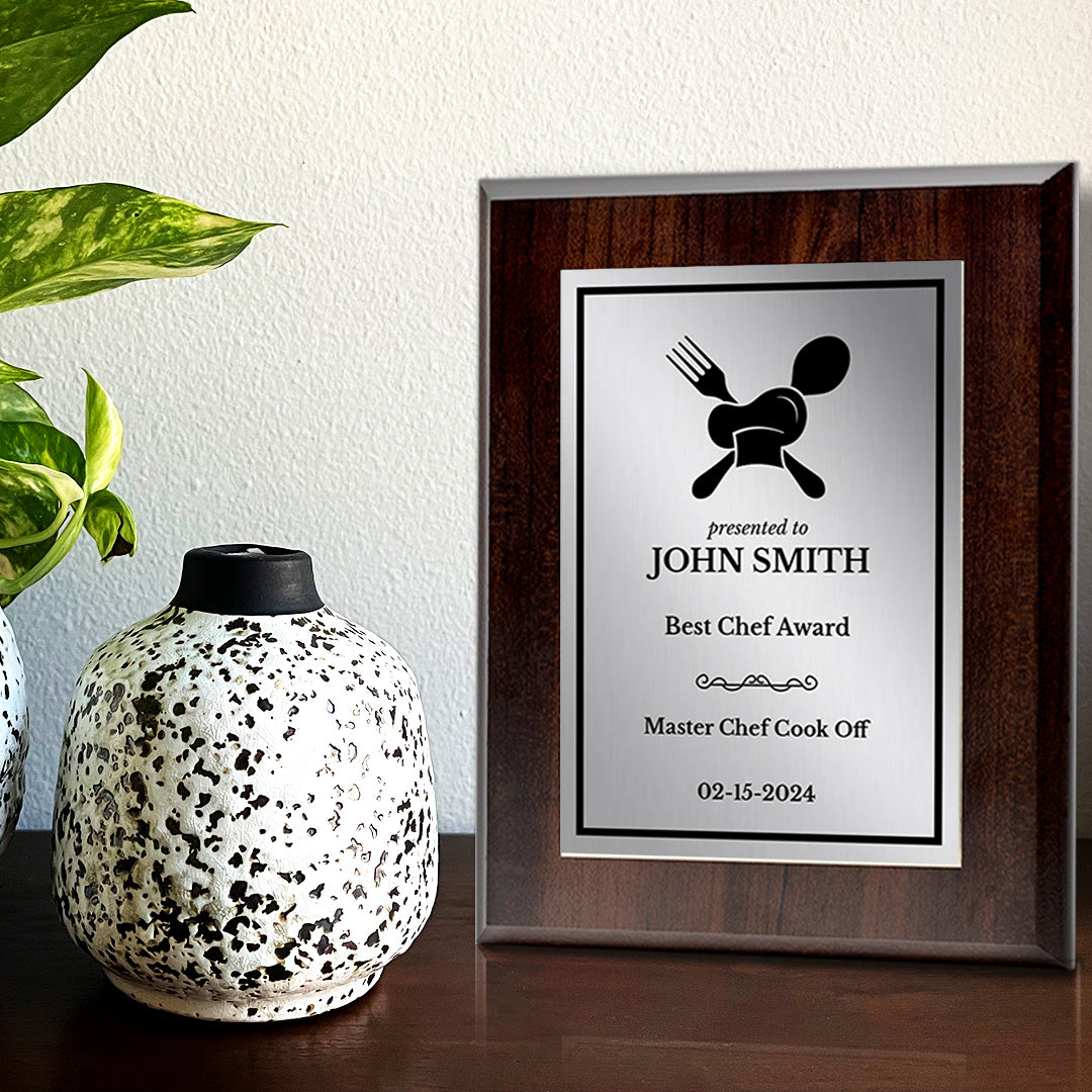 Cooking Competition and Chef Customizable Award Plaque |Easel Mount Option | Recognition of Achievement and Service Personalizable Plaques