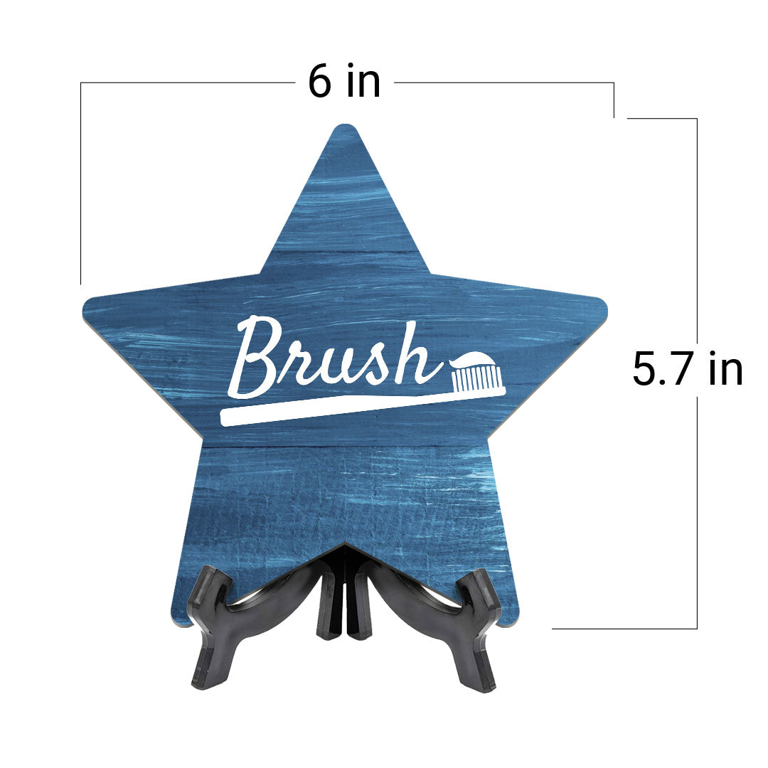 Sign ByLITA Brush, Wood Color, Star Bathroom Table Sign (6"x5")