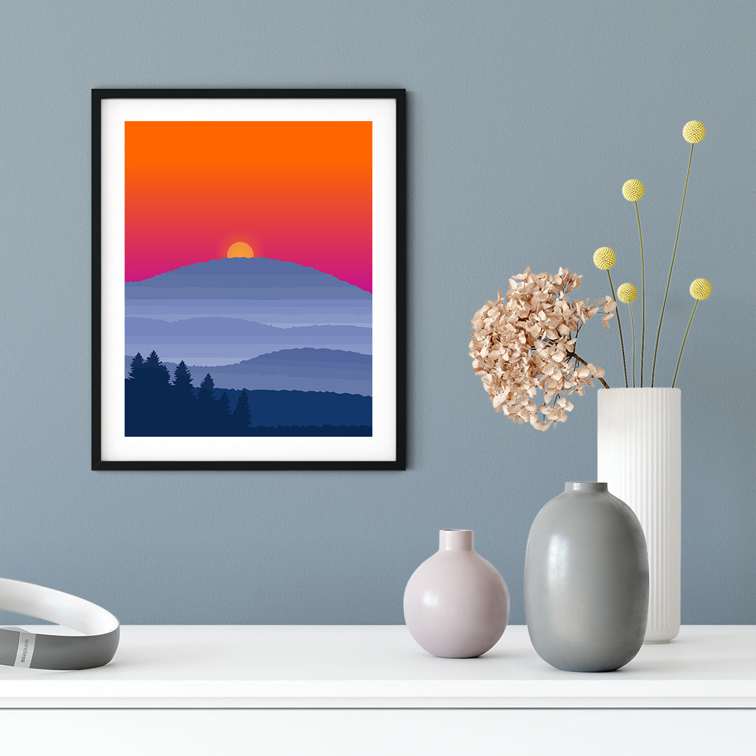 Designs ByLITA Blue Ridge Mountain Sunset, Wall Print Art | Beautiful Flowers | Stylish Modern Decoration For The Home and Office