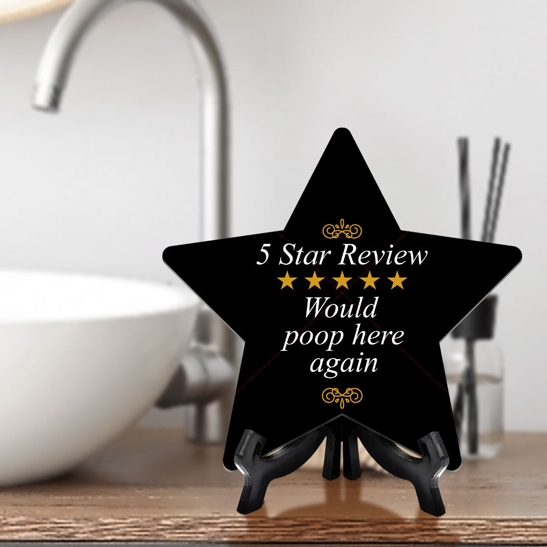 Sign ByLITA 5 Star Review Would Poop Here Again, Wood Color, Star Table Sign (6"x5")