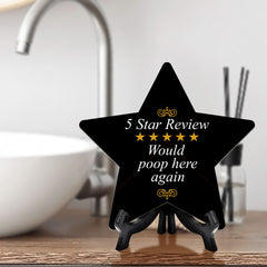 Sign ByLITA 5 Star Review Would Poop Here Again, Wood Color, Star Table Sign (6"x5")