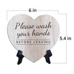 Signs ByLITA Heart Please Wash Your Hands Before Leaving, Wood Color, Table Sign (6"x5")