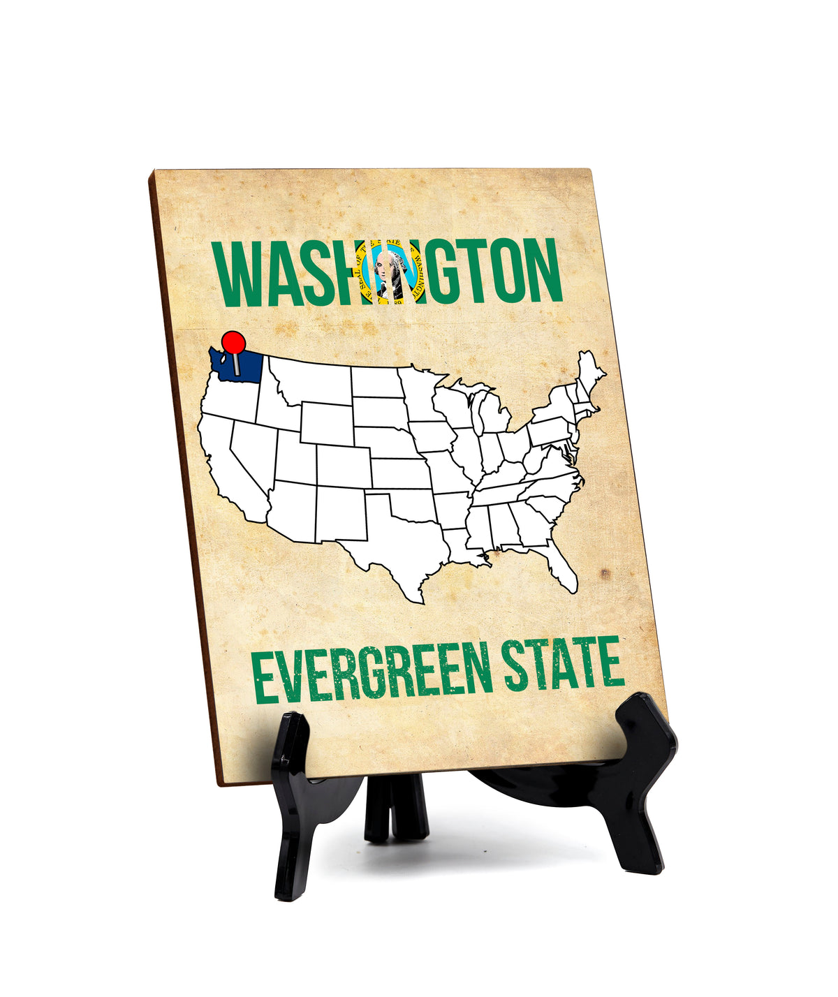 Washington: Evergreen State Table Sign with Acrylic Stand (6x8“)| State Pride Collection | Perfect Gift for Coworkers or Family