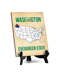 Washington: Evergreen State Table Sign with Acrylic Stand (6x8“)| State Pride Collection | Perfect Gift for Coworkers or Family