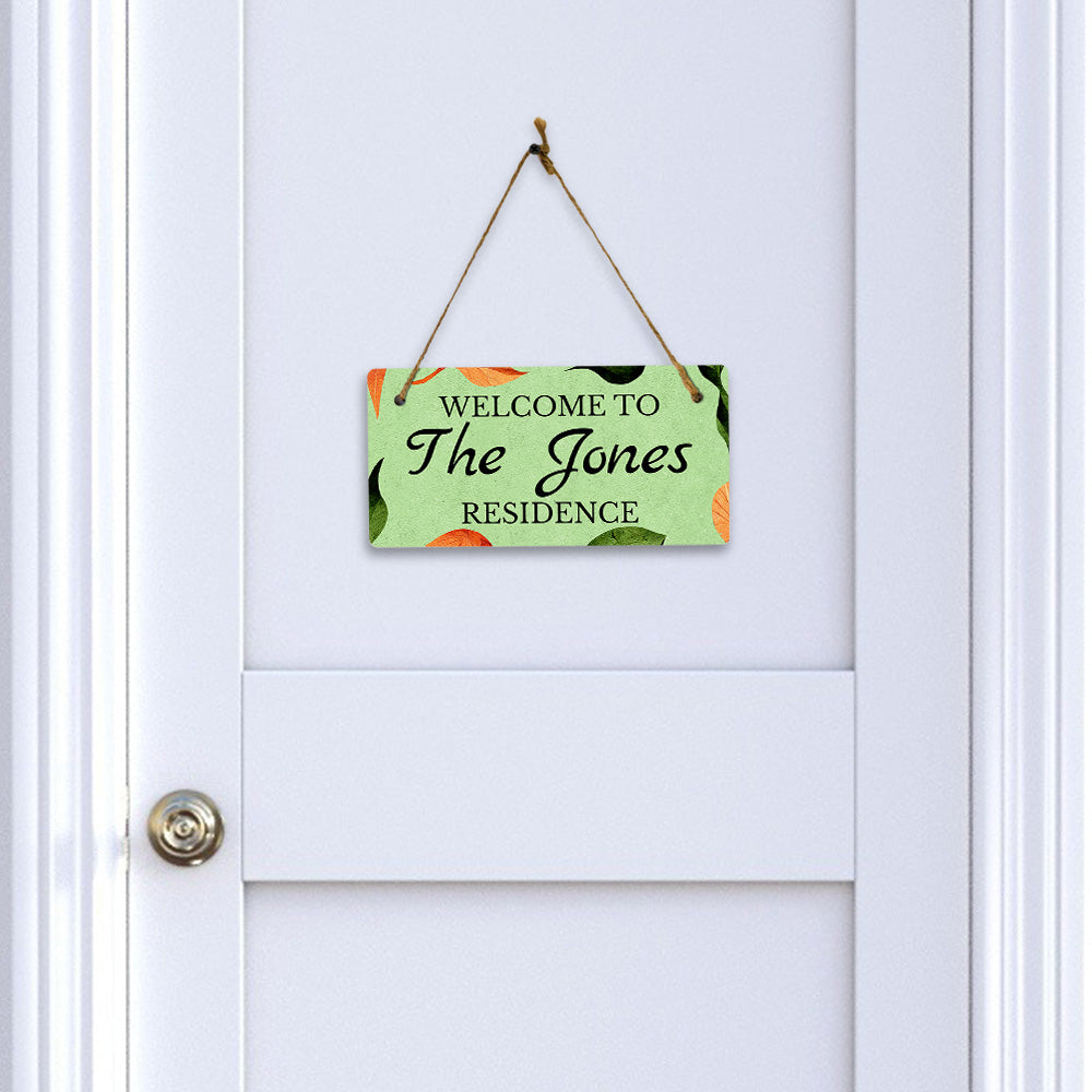 Boho Leaves Green Design Custom 5 x 10" Hanging Wall or Door Sign | Rustic Twine | Personalized Home Decor | Boho Chic Design